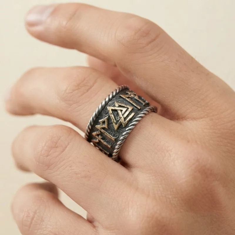 Viking Rune Valknut 316 Stainless Steel Wide Band Ring - Image 4