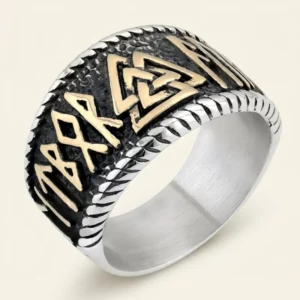 Viking Rune Valknut 316 Stainless Steel Wide Band Ring