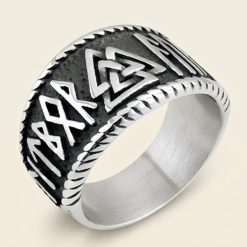 Viking Rune Valknut 316 Stainless Steel Wide Band Ring - Image 2