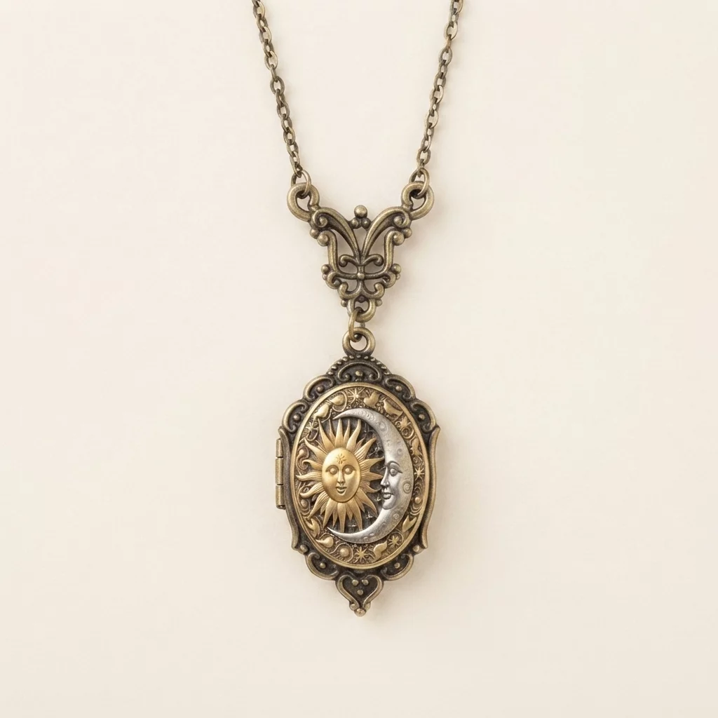 Vintage Oval Glass Cabochon Pendant Necklace with Ornate Butterfly Detail - Image 6