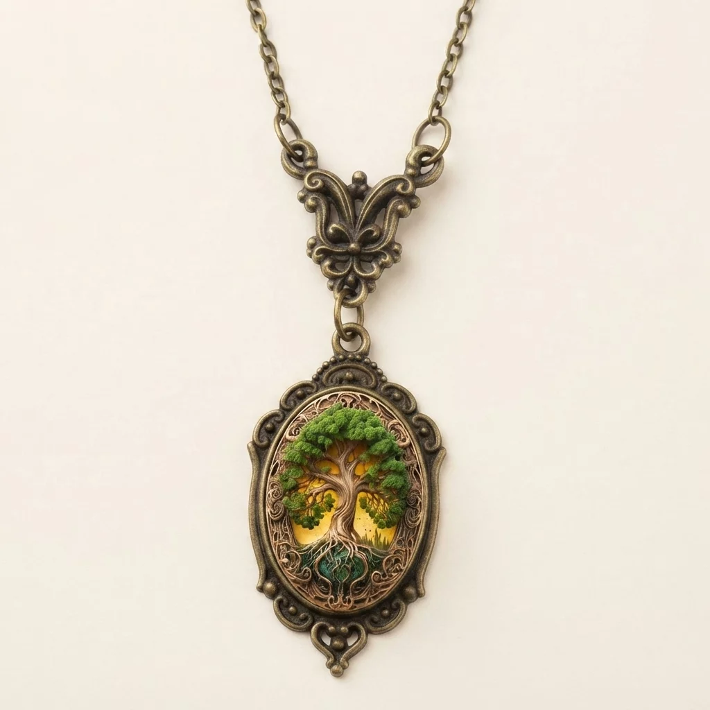 Vintage Oval Glass Cabochon Pendant Necklace with Ornate Butterfly Detail - Image 8