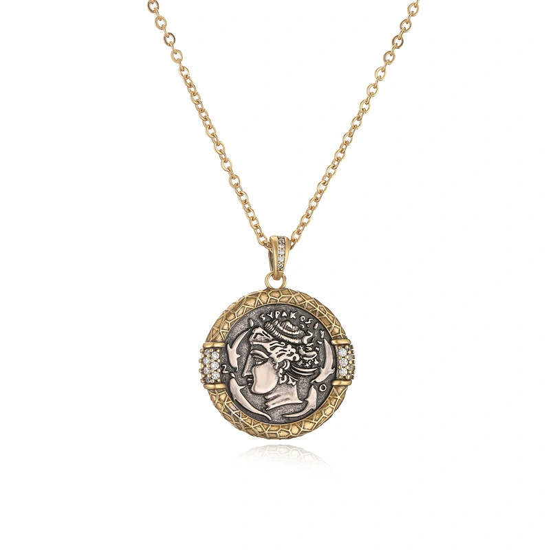 Vintage Roman-Style Coin Relief Copper Pendant Necklace - Image 3