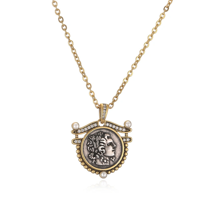 Vintage Roman-Style Coin Relief Copper Pendant Necklace - Image 4