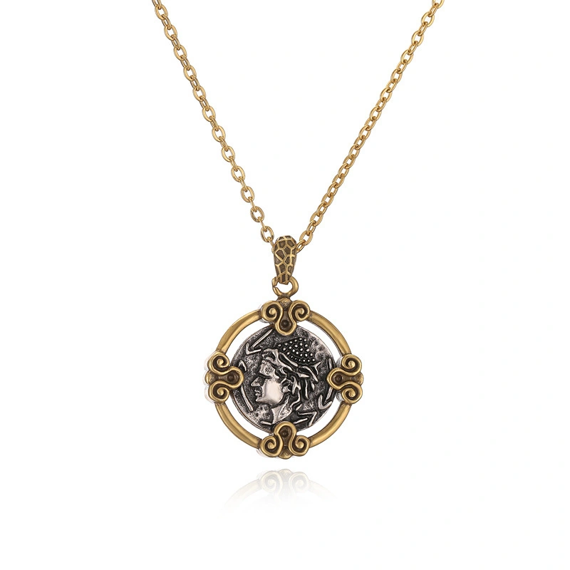 Vintage Roman-Style Coin Relief Copper Pendant Necklace - Image 8