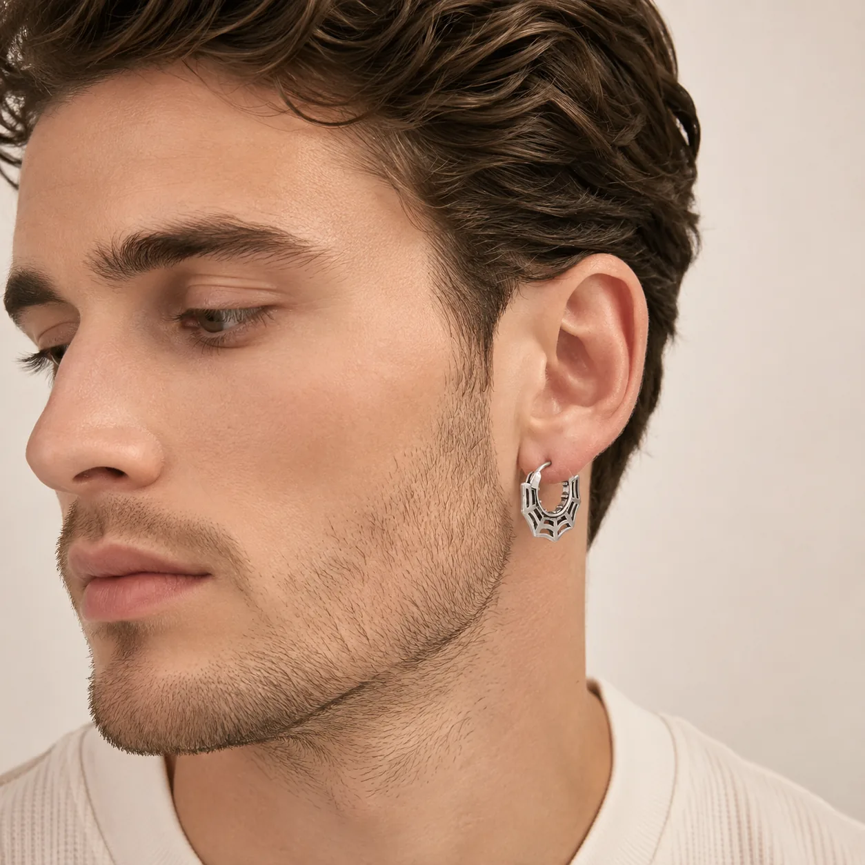 Vintage Sculpted 316L Stainless Steel Single Huggie Hoop Earring - Image 9