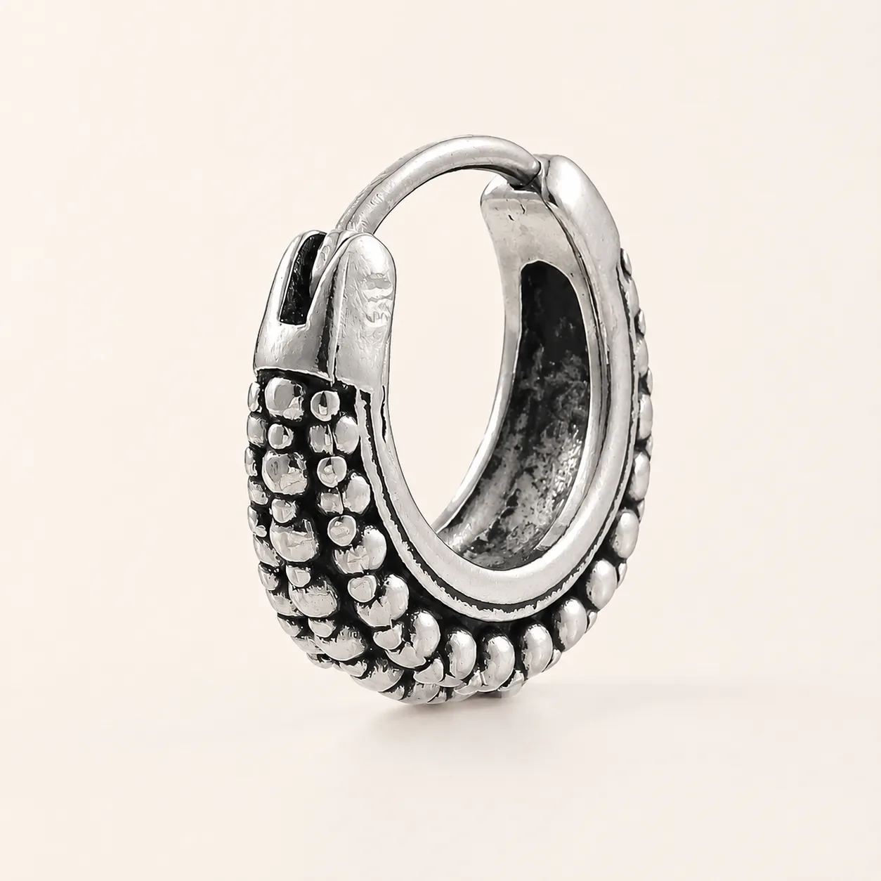 Vintage Sculpted 316L Stainless Steel Single Huggie Hoop Earring - Image 7