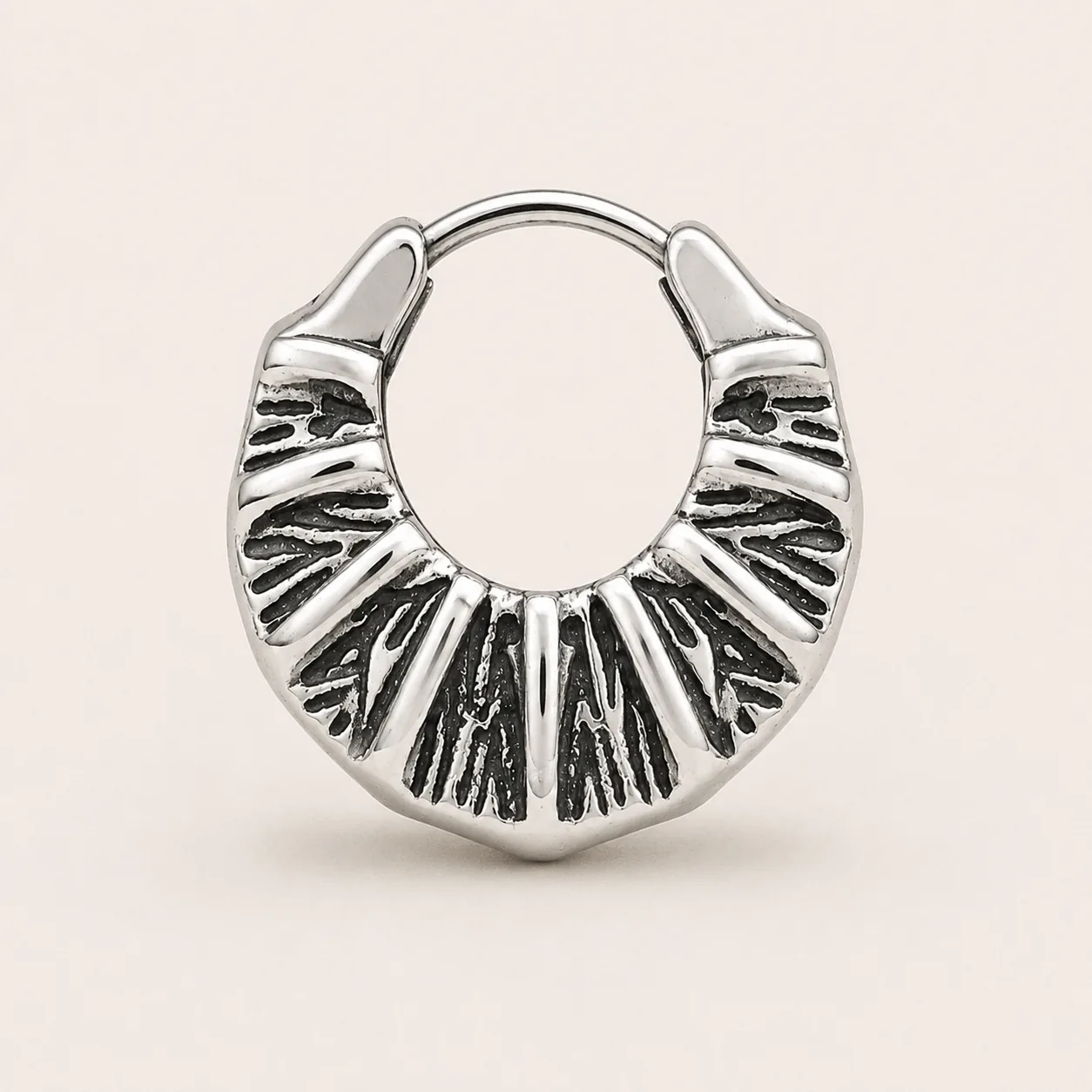 Vintage Sculpted 316L Stainless Steel Single Huggie Hoop Earring - Image 4