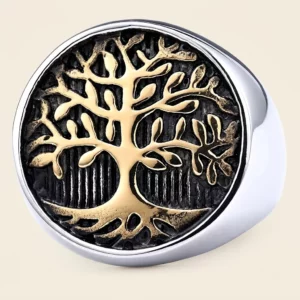 Vintage Tree of Life Stainless Steel Signet Ring