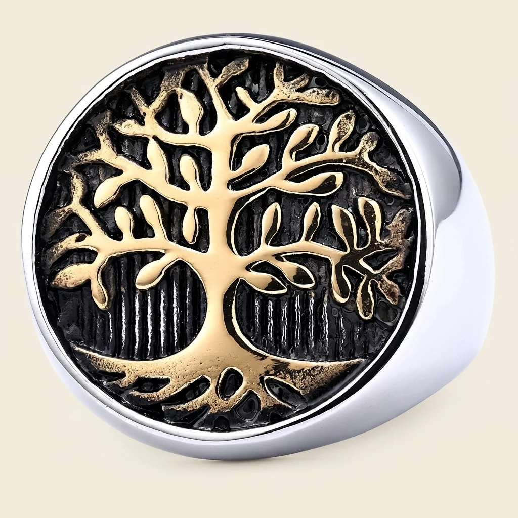 Vintage Tree of Life Stainless Steel Signet Ring
