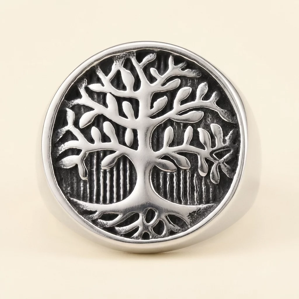 Vintage Tree of Life Stainless Steel Signet Ring - Image 3