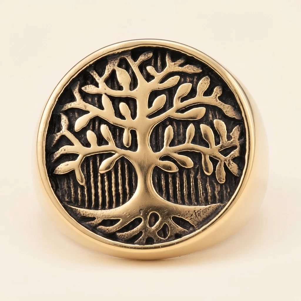 Vintage Tree of Life Stainless Steel Signet Ring - Image 2