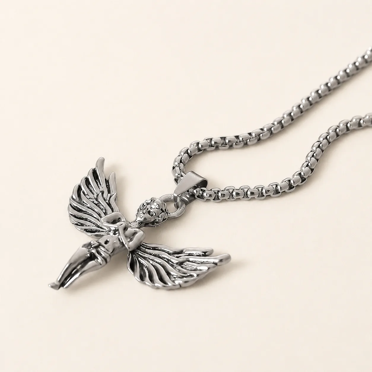 Vintage Winged Angel Pendant Necklace - Image 2