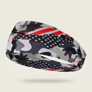 Wide Printed Stretch Headband – Soft Breathable Non-Slip Hair Band - American Flag Camo