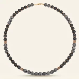 Black Gallstone & Volcanic Stone Beaded Necklace
