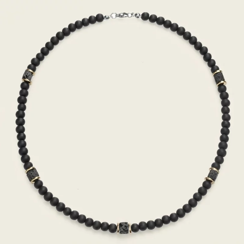 Black Gallstone & Volcanic Stone Beaded Necklace - Image 2