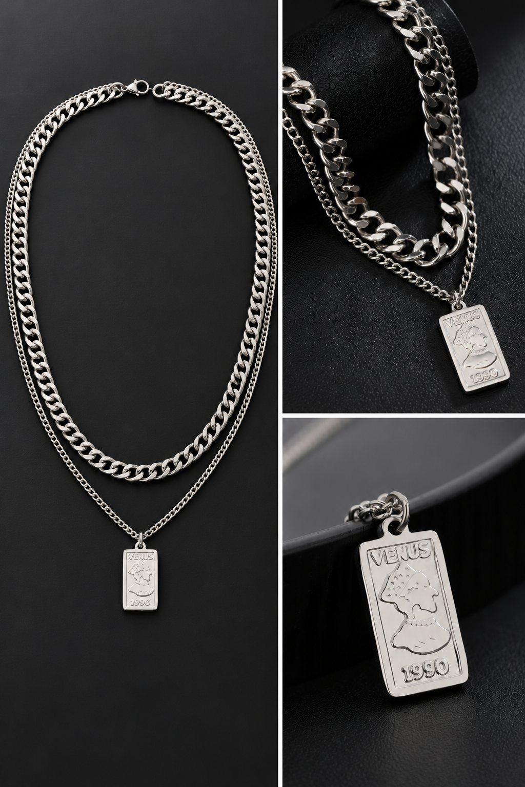 Layered Cuban Chain Tag Necklace - Image 2