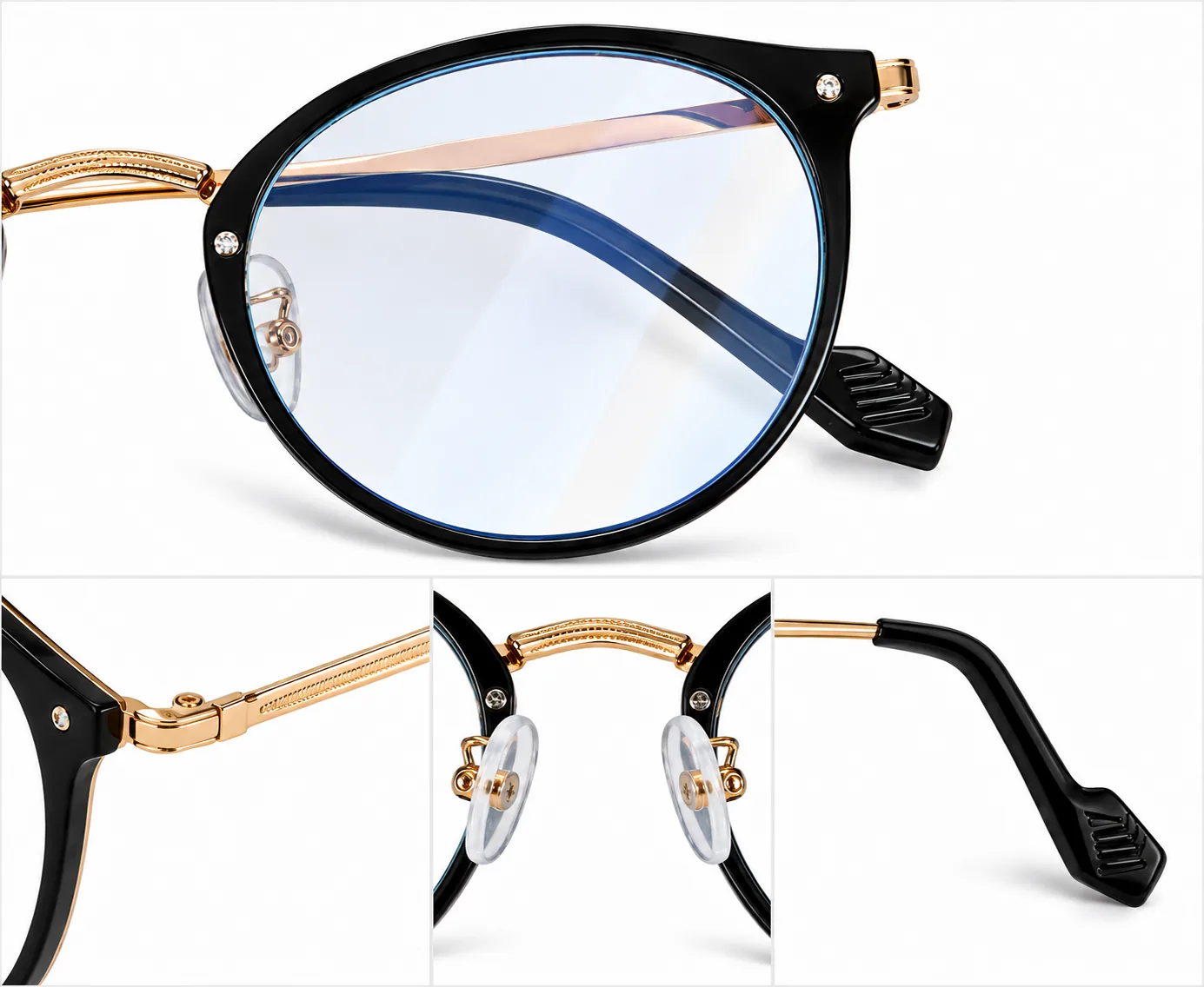 Retro Rivet Round Blue Light Glasses - Image 6