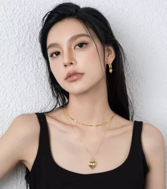 18K Gold-Plated Large Heart Sweater Necklace – Statement Long Pendant-3