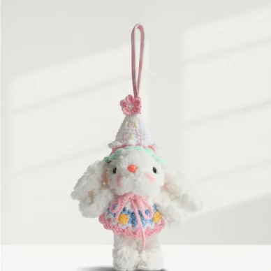 Adorable Plush Rabbit Bag Charm and Keychain with Braided Rope Detail