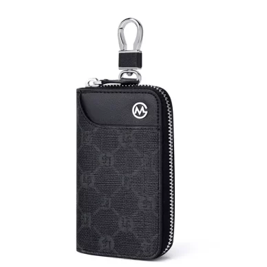 Black PVC Zippered Key Organizer Pouch with 6 Hooks & Clip