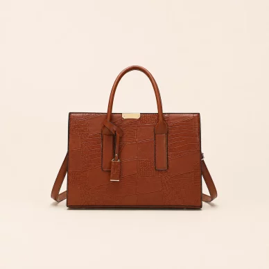 Croc-Embossed Structured Satchel Bag with Adjustable Strap