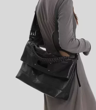 Genuine Leather Foldable Large Tote Bag – Soft Commuter Shoulder & Crossbody-1