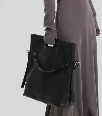 Genuine Leather Foldable Large Tote Bag – Soft Commuter Shoulder & Crossbody-3