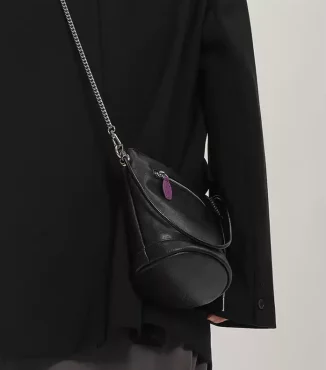 Genuine Leather Mini Bucket Bag with Chain Strap – Shoulder & Crossbody Bag-1