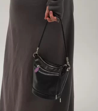 Genuine Leather Mini Bucket Bag with Chain Strap – Shoulder & Crossbody Bag-4