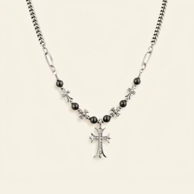 Gothic Black Bead Chain Necklace