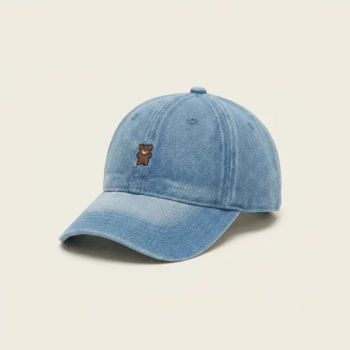 Kids’ Embroidered Bear Denim Baseball Cap