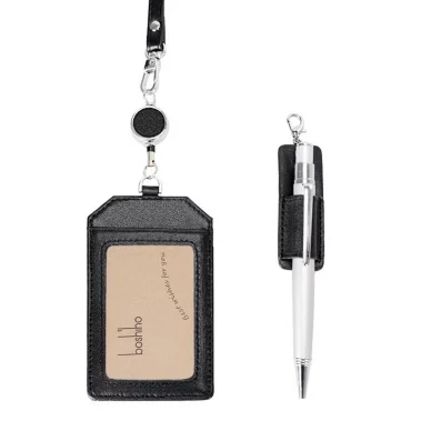 Leather Retractable ID Badge Holder with Lanyard