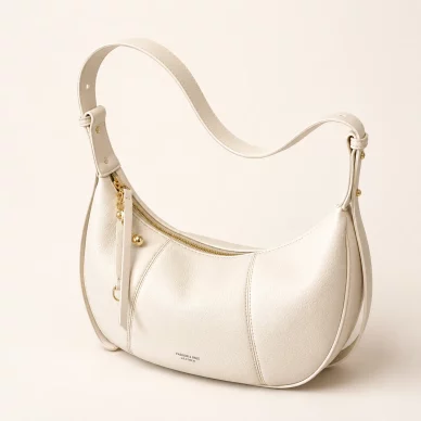 Minimal Crescent Dumpling Shoulder Bag in Soft Ivory