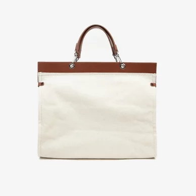 Structured Canvas Briefcase Tote Bag with Adjustable Shoulder Strap