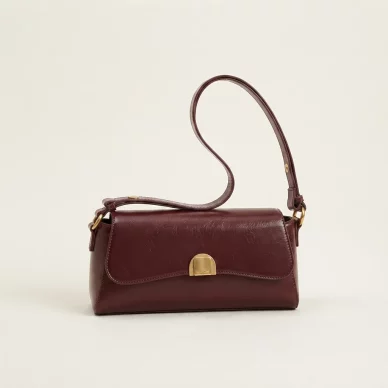 Structured Flap Baguette Shoulder Bag with Gold-Tone Clasp