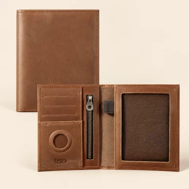 Top-Grain Leather AirTag Passport Wallet