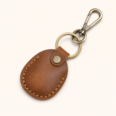 Vintage Top-Grain Leather AirTag Keychain Holder with Clip
