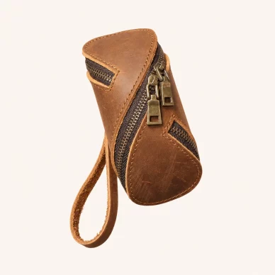 Vintage Top-Grain Leather Coin Purse with Clip Strap