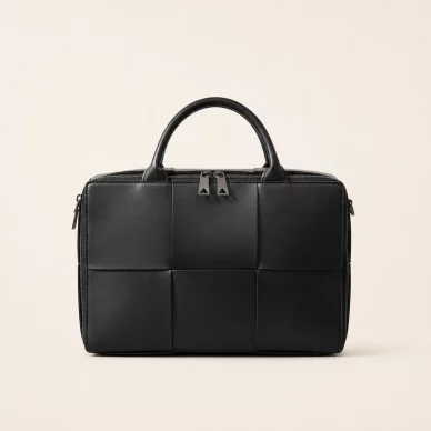 Woven Cowhide Leather Laptop Briefcase with Shoulder Strap